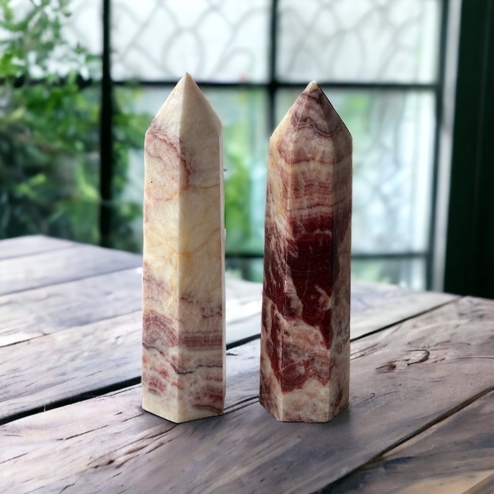 Red Banded Striped Agate Crystal Gemstone Obelisk Towers